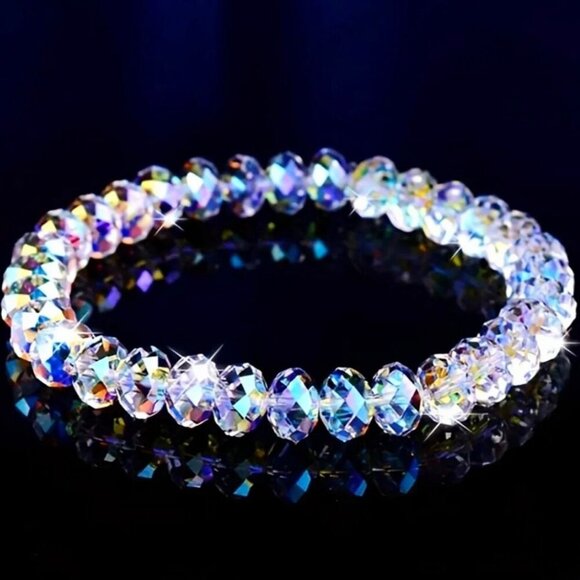 Handmade ✦ AB Austrian Crystal Rondelle Bracelet ✦ 8mm Iridescent Stretch Beads - Picture 3 of 14